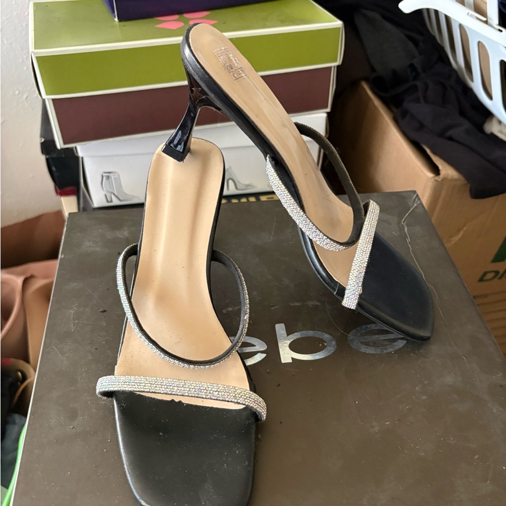 Elegant Women's Heels in Black with Silver Accents